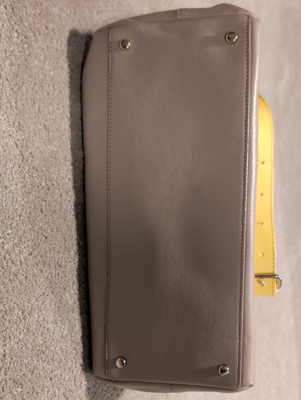Kate Spade Leather Woods Drive Harris Satchel Taupe Yellow Twist Handles - Picture 4 of 5